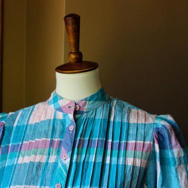 Cotton Matti Sport 80's Pastel Plaid Prairie Dress 