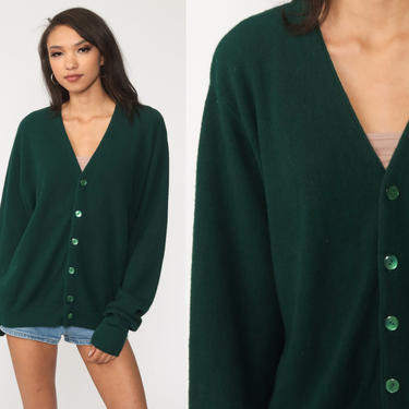 Plain Green Sweater -- 80s Cardigan Button Up Grunge Grandpa