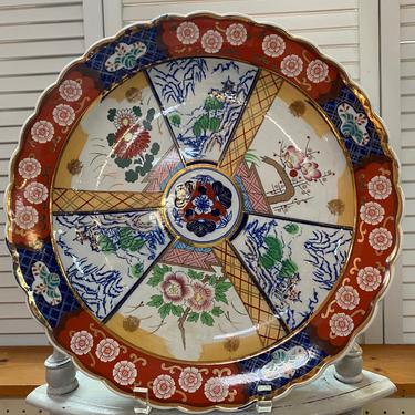 Antique Imari Charger Scalloped Hand Painted Large 