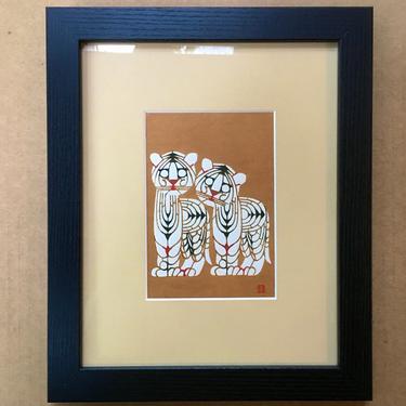 Original Japanese Tiger Woodblock Print 1950s by Toshijiro Inagaki by BellewoodDesignGoods