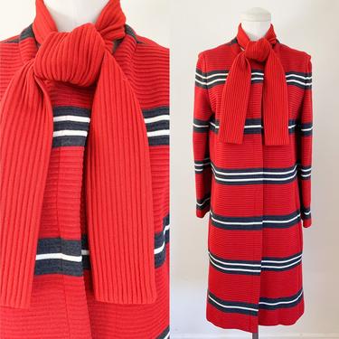 Vintage 1960s Red Striped Wool Coat / S 