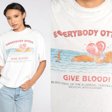 Vintage Give Blood Shirt Everybody Otter Give Blood Shirt Pun Slogan Shirt 80s Tshirt Blood Bank T Shirt 90s Graphic Distressed Small Medium 