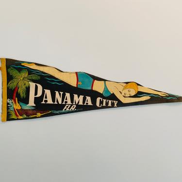 Vintage Panama City Florida Die Cut Rare Souvenir Pennant 