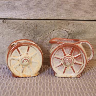 FRANKOMA POTTERY Wagon Wheel  Sugar and Creamer, Toothpick, Vase, Desert Gold, 560, Yellow, Brown, Vintage, Mid Century, Western, Southwest 