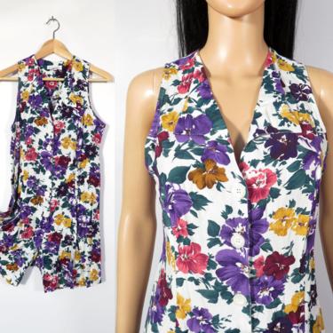 Vintage 90s Floral Lightweight Rayon Romper Made In USA Size S/M 