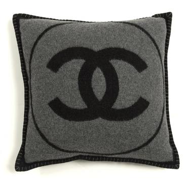 Chanel Big White Logo With White Frame In Black Background Throw Pillow -  REVER LAVIE