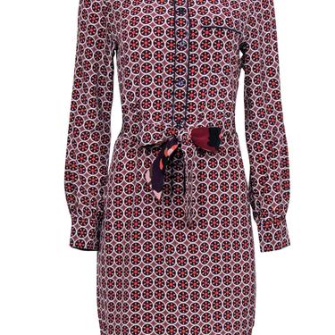 Trina Turk - Tan & Multicolored Geometric Print Belted Shirtdress Sz S