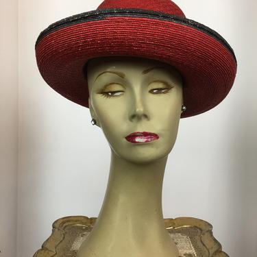 Borsalino hat, red straw hat, Italian hat, 1980s hat, wide rim hat, bowler hat, trilby hat, boater hat 