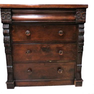 Antique Chest Of Drawers | Carved Wood Scotch Chest With Glass Pulls 