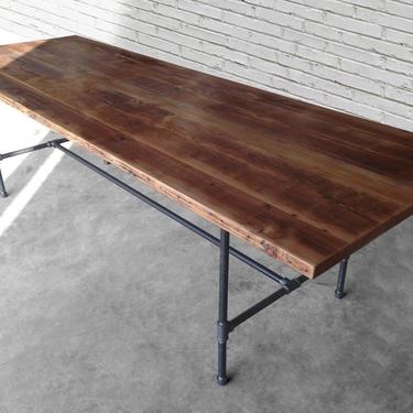 Distressed Solid Wood Dining Table with 2.5&amp;quot; thick top and pipe legs in your choice of style ,color, size, finish. 