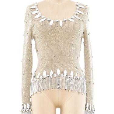 Azzaro Metallic Silver Fringe Sweater