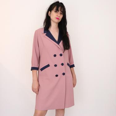 1960's Mod Blazer/ Pastel Pink Long Blazer/ Vintage Swing Coat/ 60's Coat Dress/ Vintage Double Breast Blazer/ Size Medium 