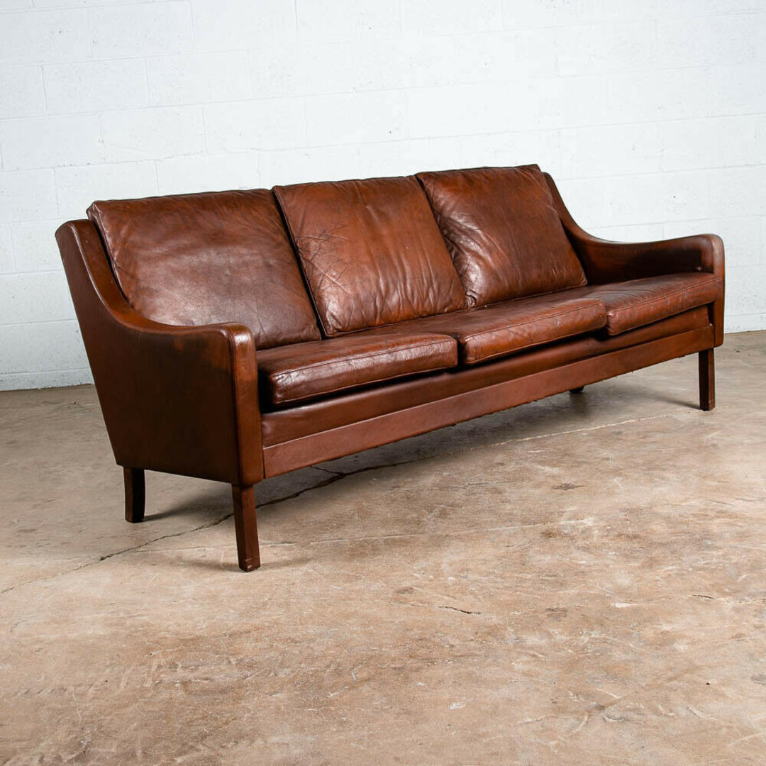 Mid Century Danish Modern Sofa Couch Ox Blood Red Leather Midcentury