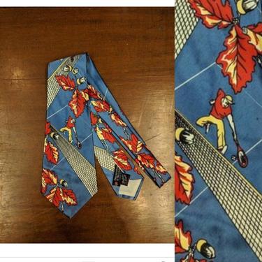 Vintage 1950s Tennis and Acorns Swing Tie, 1940s Tie, 1950s Tie, Vintage Shirt, Vintage Tie, Vintage Clothing 