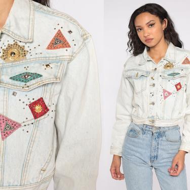 Acid-wash cropped jean jacket