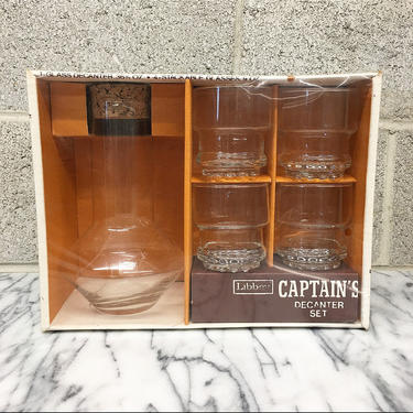 Vintage Libbey Captain's Decanter Set Retro 1970s Set No. 80554 + Set of 4 Stackable Glasses + Decanter with Cork + Home and Bar Decor 