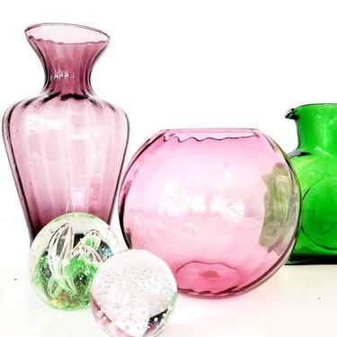 Vintage Fluted Glass Orb Vase 