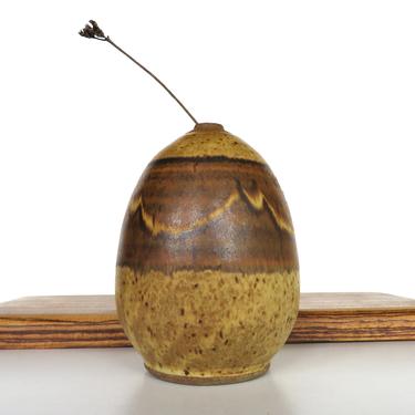 Vintage Signed Studio Pottery Vase Weed Pot, Mid Century Modern Speckled Stoneware Capsule Vase 
