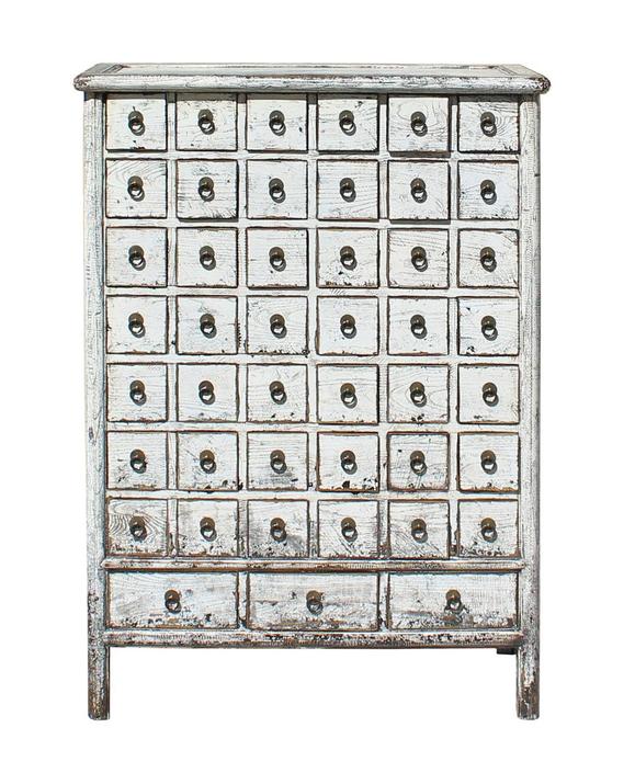 Chinese Distressed White 45 Drawers Medicine Apothecary Cabinet