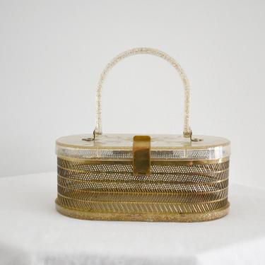 1950s MW Handbags Gold Glitter Lucite and Metal Handbag 