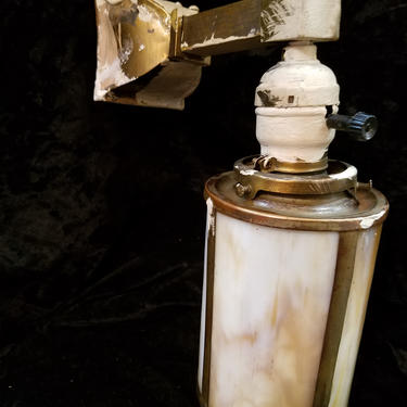 Brass Craftsman Sconce, Caramel Glass. 3.5W x 9.5T x 7.5D