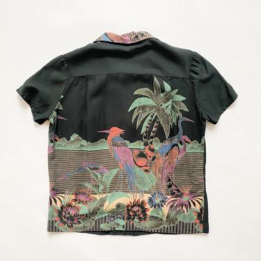 1970s Art Deco Tropical Birds Camp Shirt 