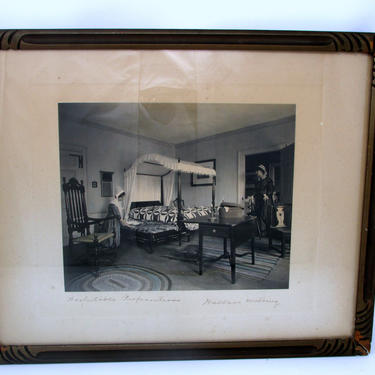 Antique Framed Wallace Nutting Hand Colored Interior "Hospitable Preparations" Signed and Titled In Pencil Hand Tinted Photograph 