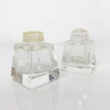 Darling Petite Modern Salt &amp; Pepper Shaker Set Dorothy Thorpe Style Beveled Glass 1950s 