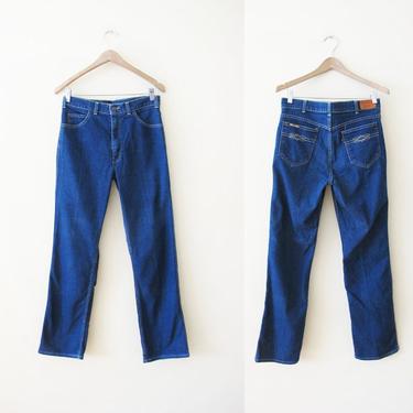 Vintage 70s Levis 29 30 - Levis Movin On Jeans - Straight Leg Levis - High Waist Levis - Dark Wash Levis - Boyfriend Jeans 