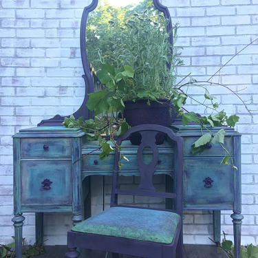 Vintage Vanity - Bohemian Vanity - Vintage Makeup Vanity - Vintage Writing Desk -Dressing Table - Shabby Chic Vanity - Painted Vanity 