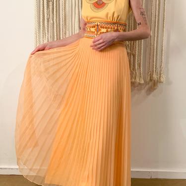 Shaheen Peach Pleated Dress