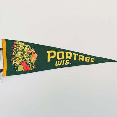 Vintage Portage Wisconsin Native American Chief Souvenir Pennant 