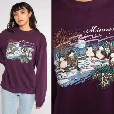 Minnesota Sweatshirt Snow Bird Shirt 80s Sweatshirt 90s Burgundy Winter Jumper Graphic Retro Pullover 1980s Sweater Jerzees Large xl l 