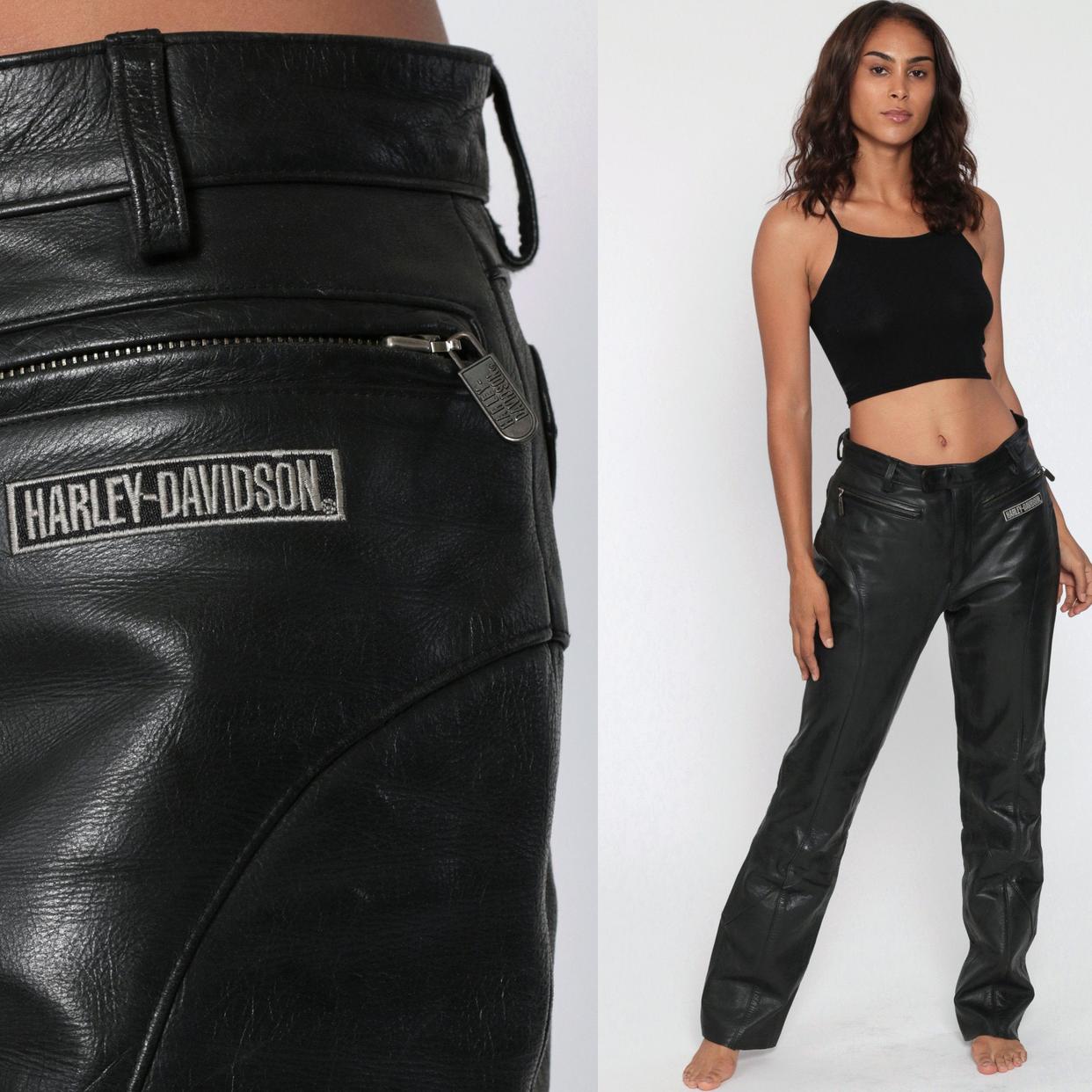 HARLEY DAVIDSON Leather Pants 90s Black HD Biker | Shop Exile
