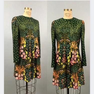 1970's Psychedelic Go Go Dress in Green 