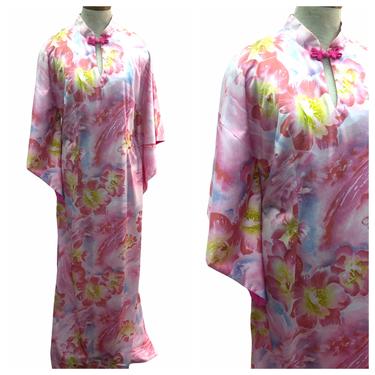 Vintage VTG 1970s 70s Pink Floral Pake Muu Caftan Kaftan Maxi Dress 