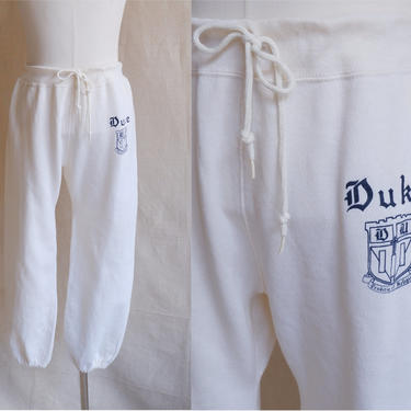 Vintage 70s Duke University Sweatpants/ 1970s Drawstring Gusset Cotton Pants/ Size Large 
