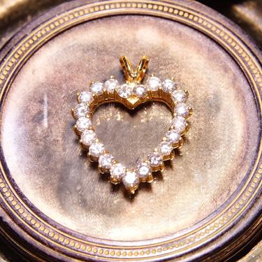 Vintage 14K Gold Open Heart Brilliant Diamond Pendant, 21 Dazzling Diamonds, 2.1 TCW, Yellow Gold Heart Pendant, 1 1/8” L 