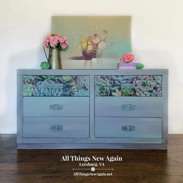 Rustic Gray Dresser | Modern Farmhouse Dresser | Gray Bedroom Furniture | Duck Egg Blue | Succulent | Gray Painted Dresser | Grey Dresser 