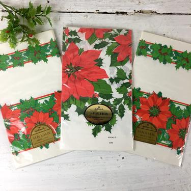 Hallmark poinsettia bridge table covers - set of 3 - NOS vintage paper goods 