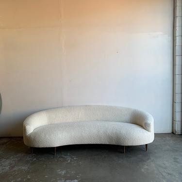 Mid Century Curved Sofa in Sherpa 