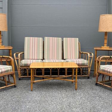 3 Piece Heywood Wakefield Rattan Sofa and Lounge Chairs 