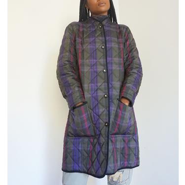 Vintage Ralph Lauren Plaid Quilted Puffer Coat Army Jacket Liner Multicolor with Snap Buttons S M L 90s 