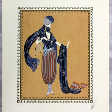 Mid Century Modern Deco Unframed Calyph's Concubine Erte Signed Lithograph 