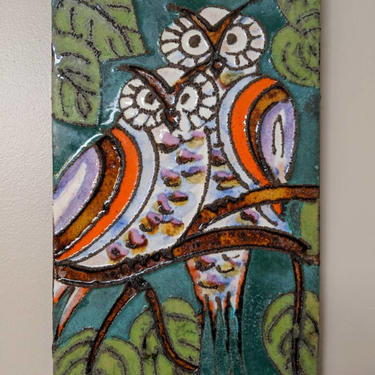 Handgemalt Ruscha Mid Century Owls Ceramic wall tile WOW! 