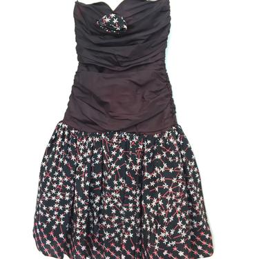 Vintage 80's ZANDRA RHODES Strapless Cocktail Party Black Dress with Floral Skirt SZ 10 