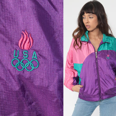 USA Olympic Jacket Purple Pink Teal Windbreaker Jacket 80s 90s, Shop Exile