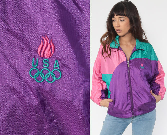 Vtg 90s Inner View Seafoam Blue Pink Nylon Windbreaker Jacket 