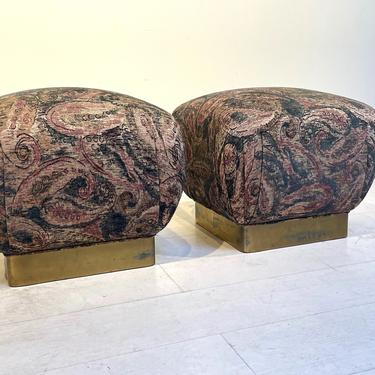 Pair of Marge Carson Souffle Pouf Ottomans Hollywood Regency Stools Mid Century Modern in the Style of Karl Springer 