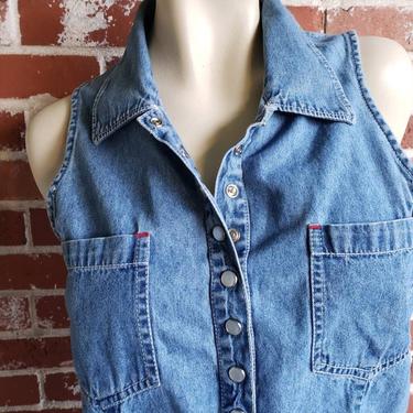 80s/90s Denim/Chambray Cropped Top  Cotton 
